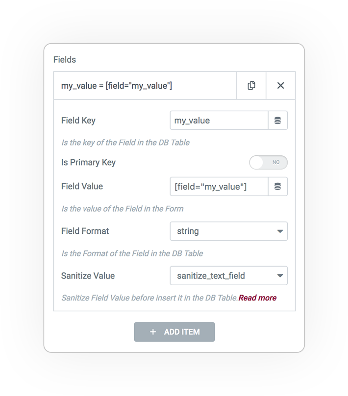 Save to Custom DB 9 Pro Form ACTIONS Save customdb ROW FIELD