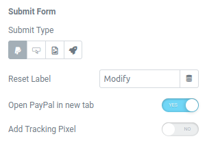 elementor form paypal action submit
