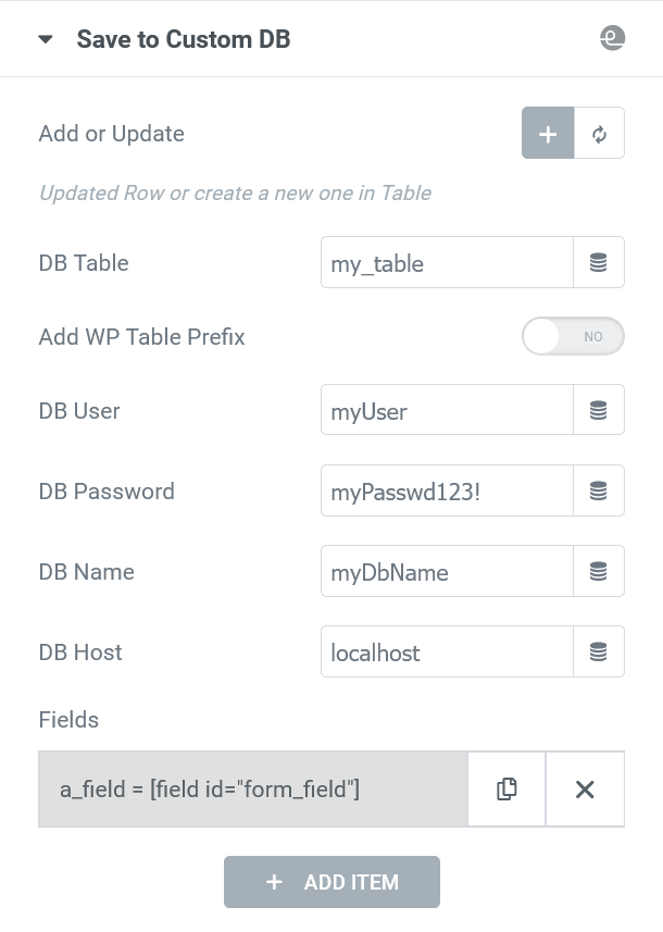 elementor form save custom db