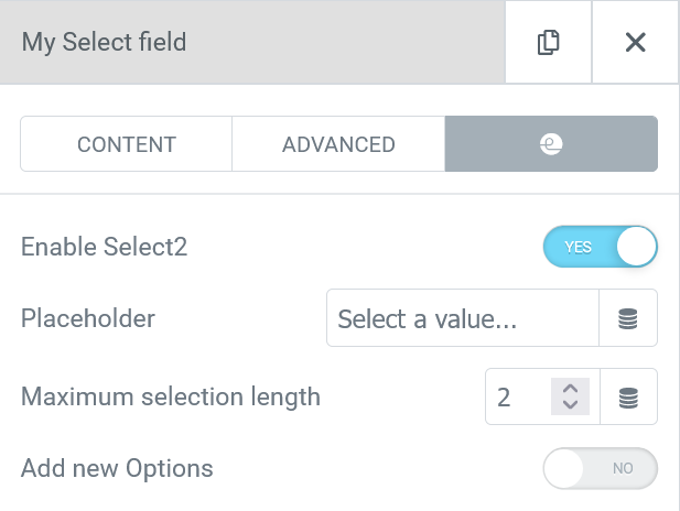 elementor select2 form field