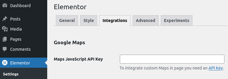 elementor settings google maps api integration