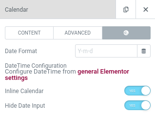 elementor datetime inline calendar