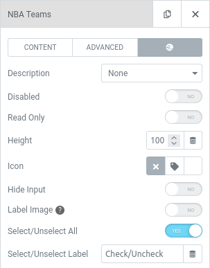 elementor quick select unselect all field options