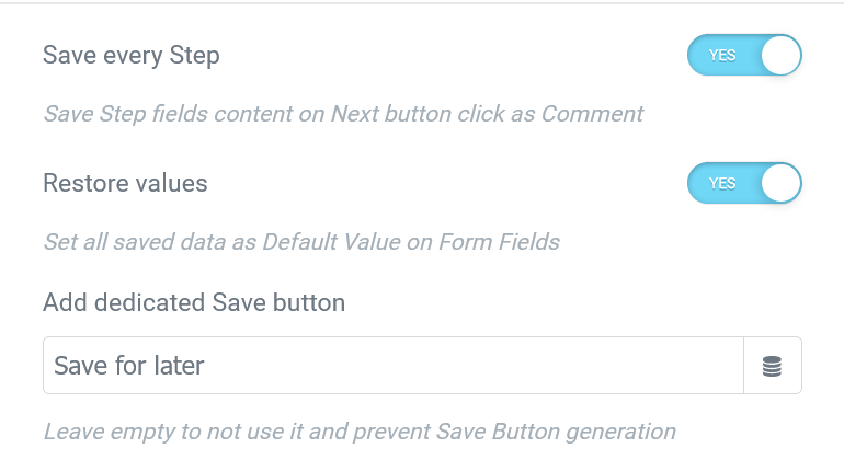 elementor save and restore form fields with steps