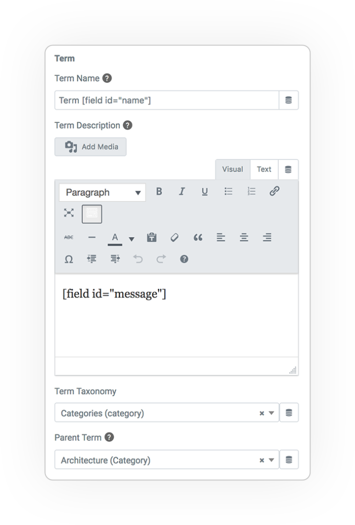 Pro Form ACTIONS Save term BASE DATA