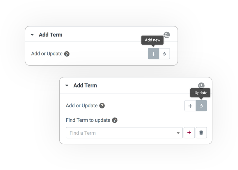 Pro Form ACTIONS Save term REGISTER and UPDATE