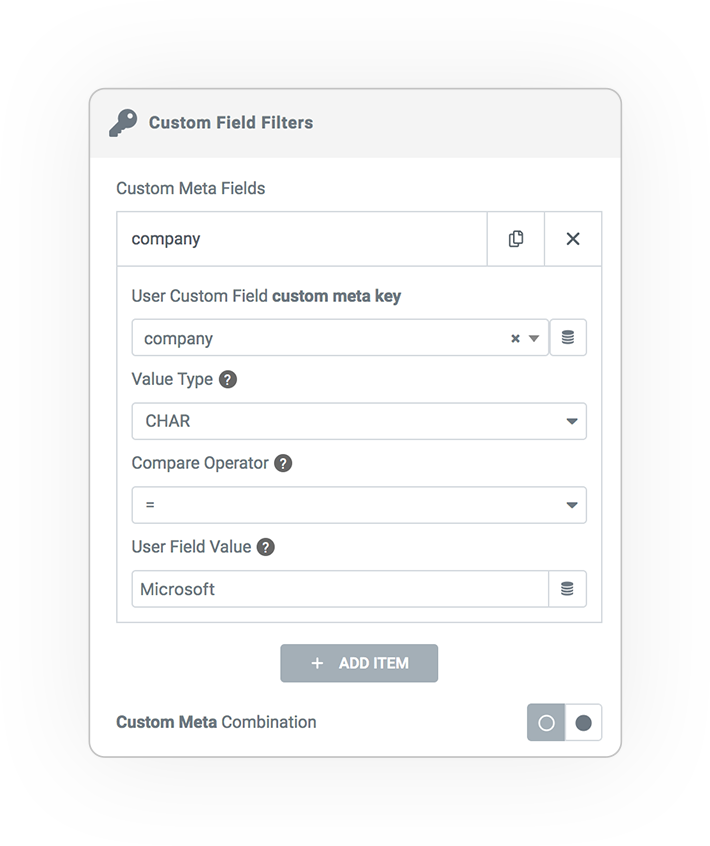 user query filter METAKEY