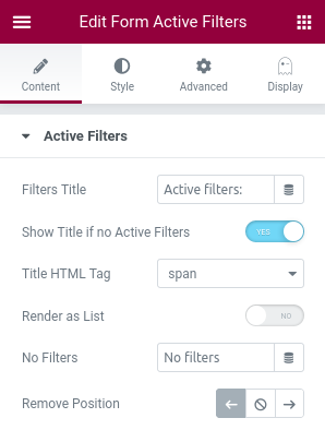 elementor pro form search active filters