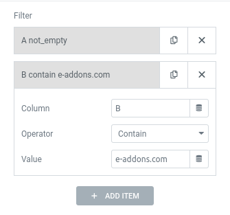 elementor query spreadsheet filter