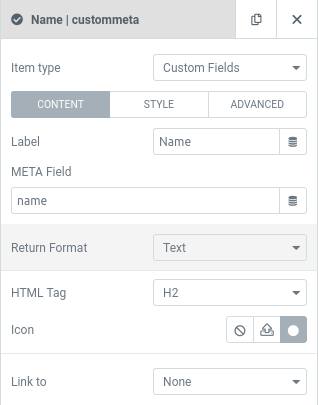 elementor data listing custom field