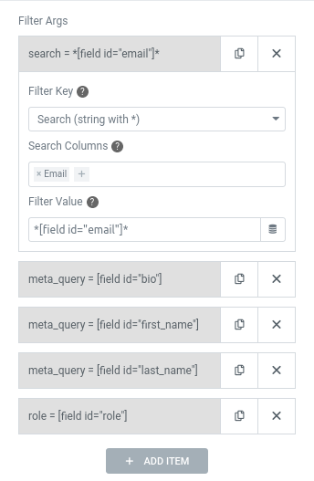 elementor user query