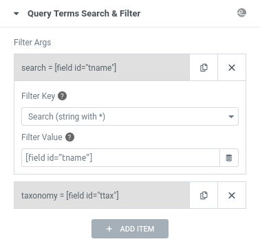 elementor search terms filter