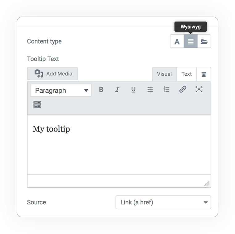 tooltip content wysiwyg
