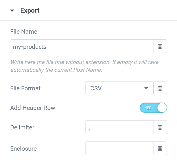 elementor spreadsheet export button