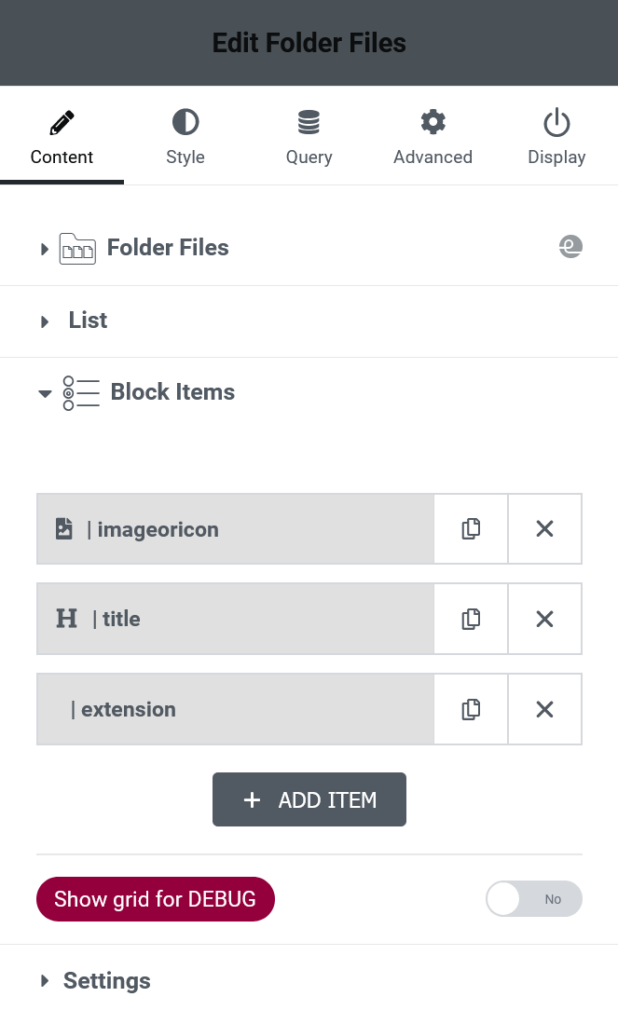 elementor files items