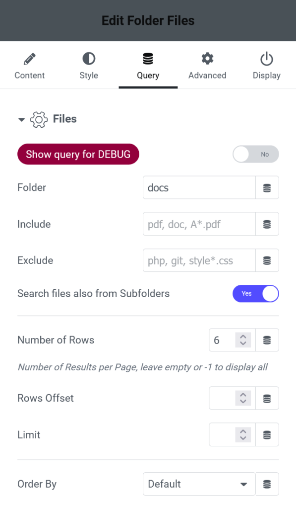 elementor files query folder directory